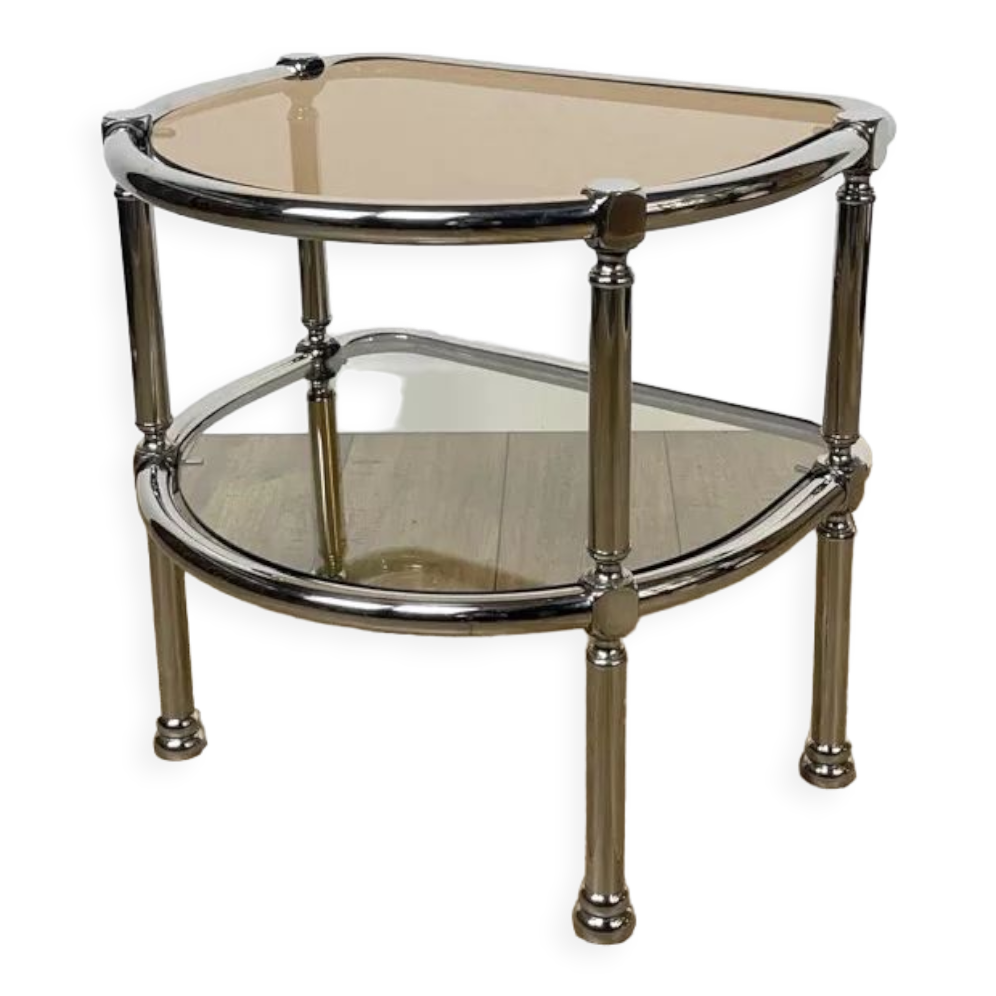 Half-moon side table double chrome tray and smoked glass 70's