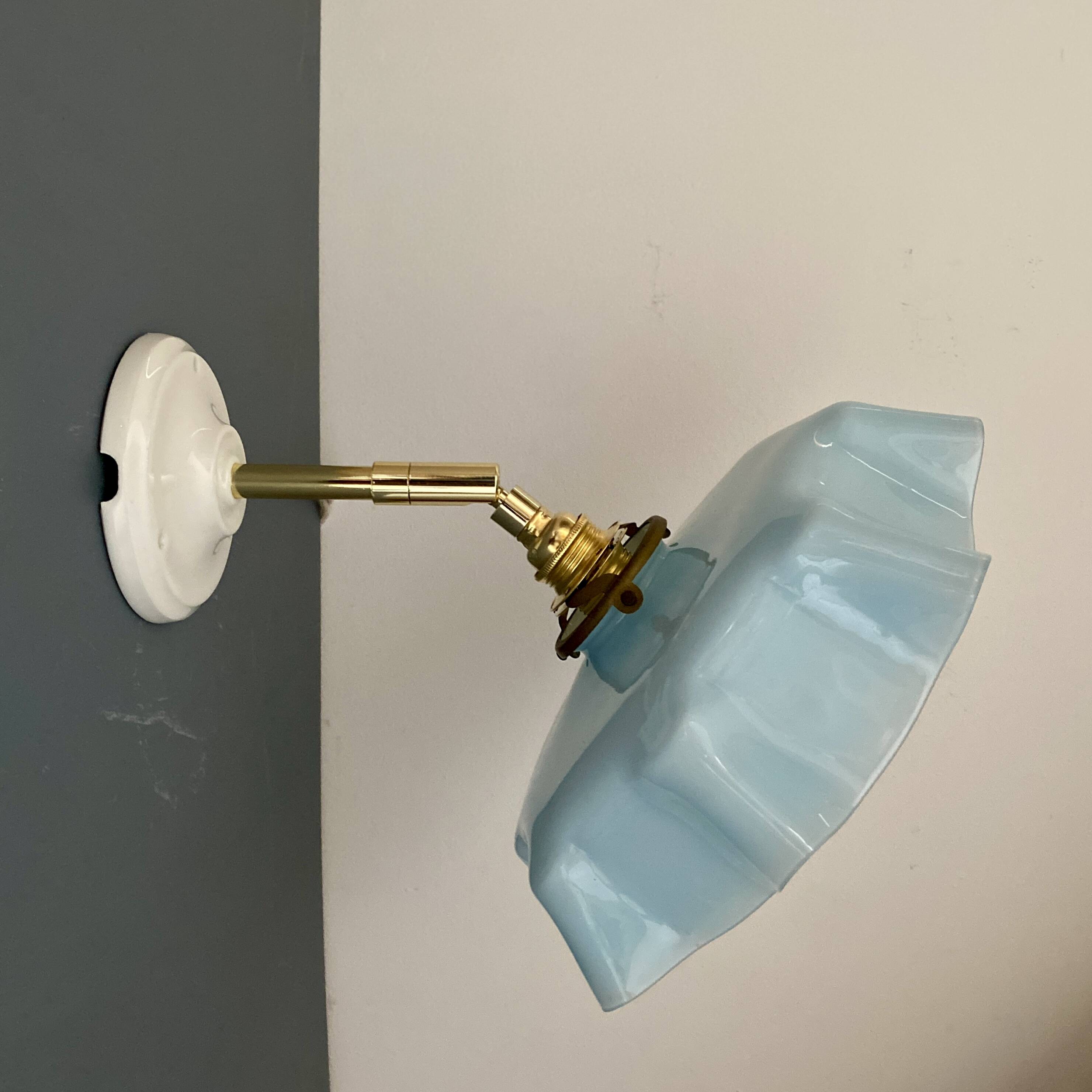Vintage sky blue opaline wall lamp with shade