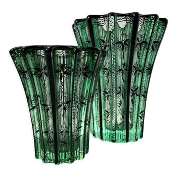 Ensemble de deux vases Pierre D’Avesn & Saint Graal Cristal c.1930 Art Déco