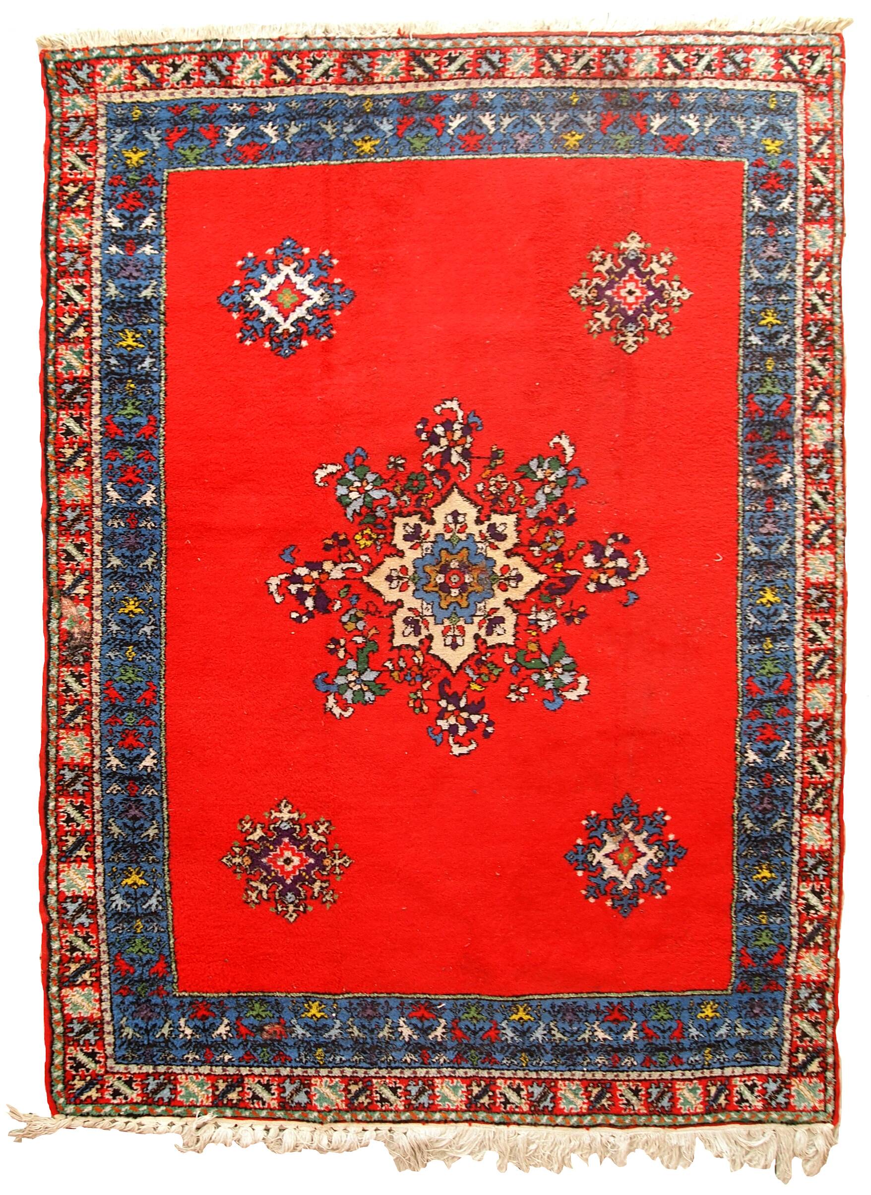 Tapis vintage fait main Berbère en laine rouge éclatant (170cm x 240cm)
