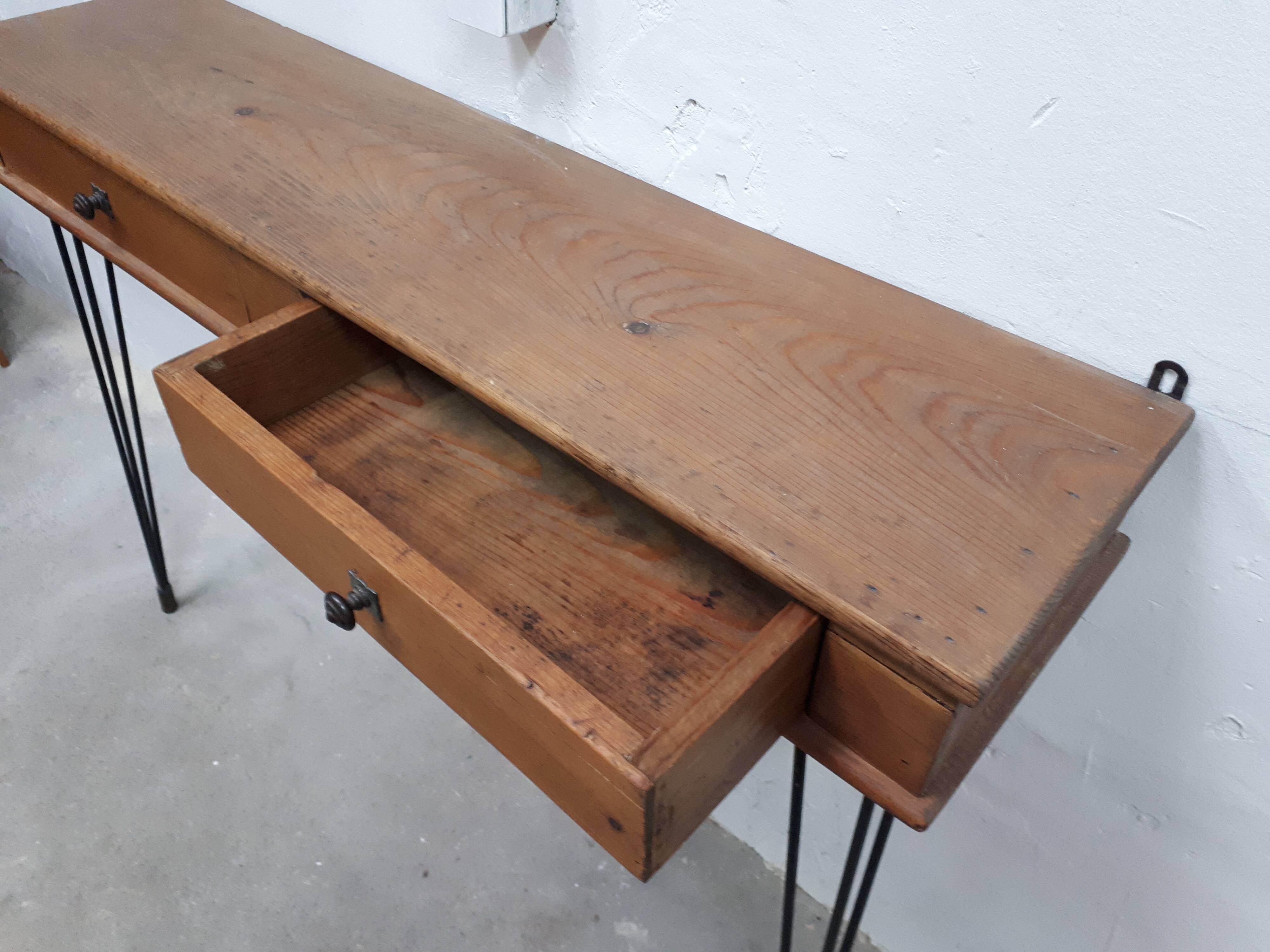 Console bois pieds métal 2 tiroirs