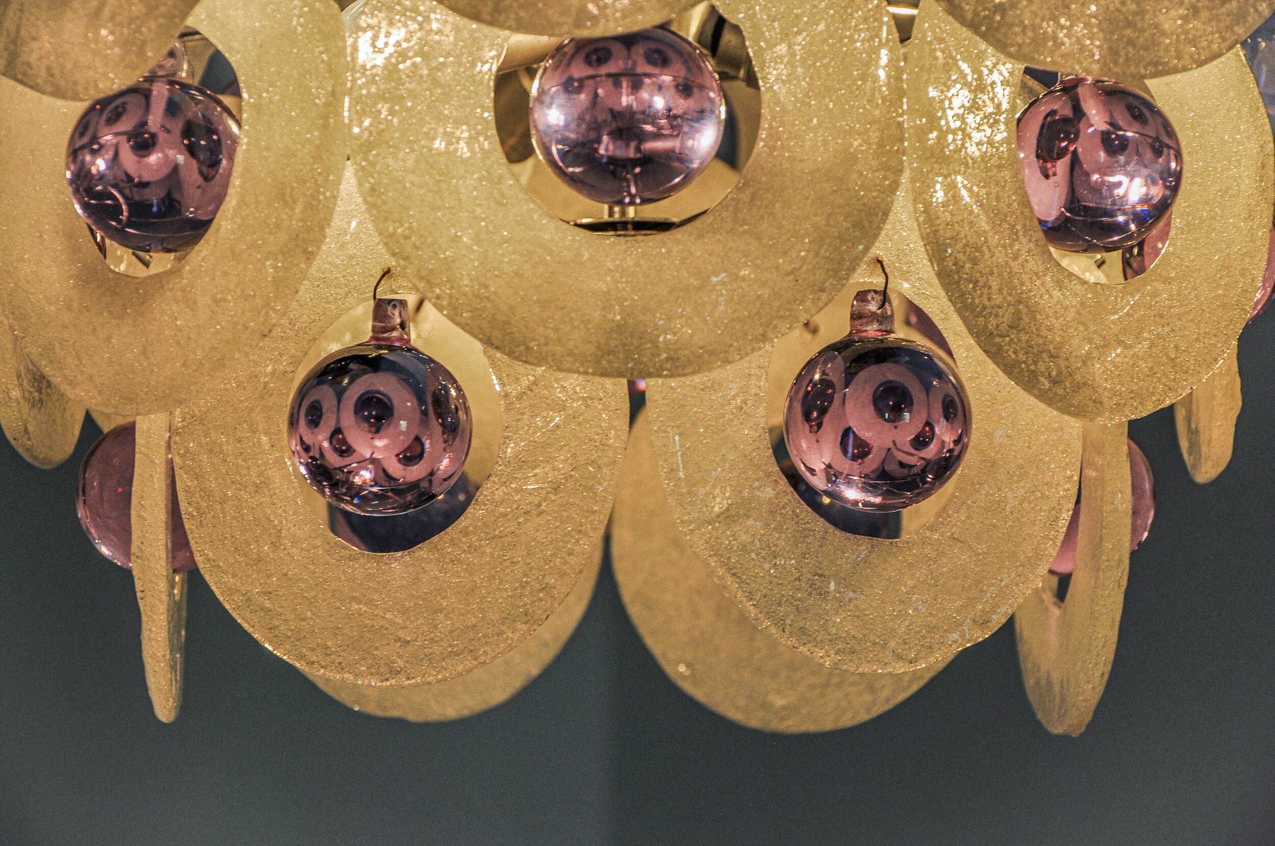 Sphera chandelier by Gino Vistosi, purple and white murano glass, Italy, 1970