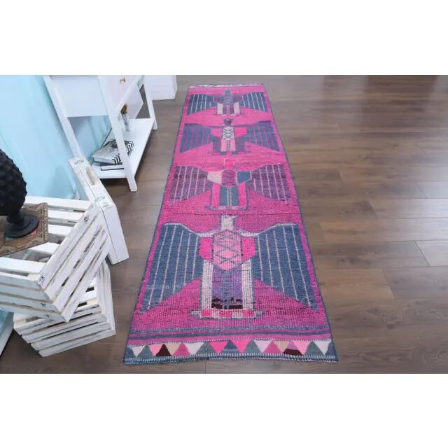 1970s Vintage Turkish Oushak Handmade Wool Runner 93x332
