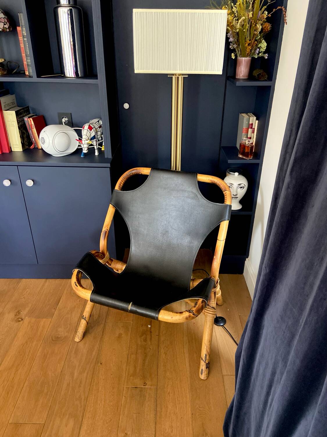Bamboo and leather sling chair