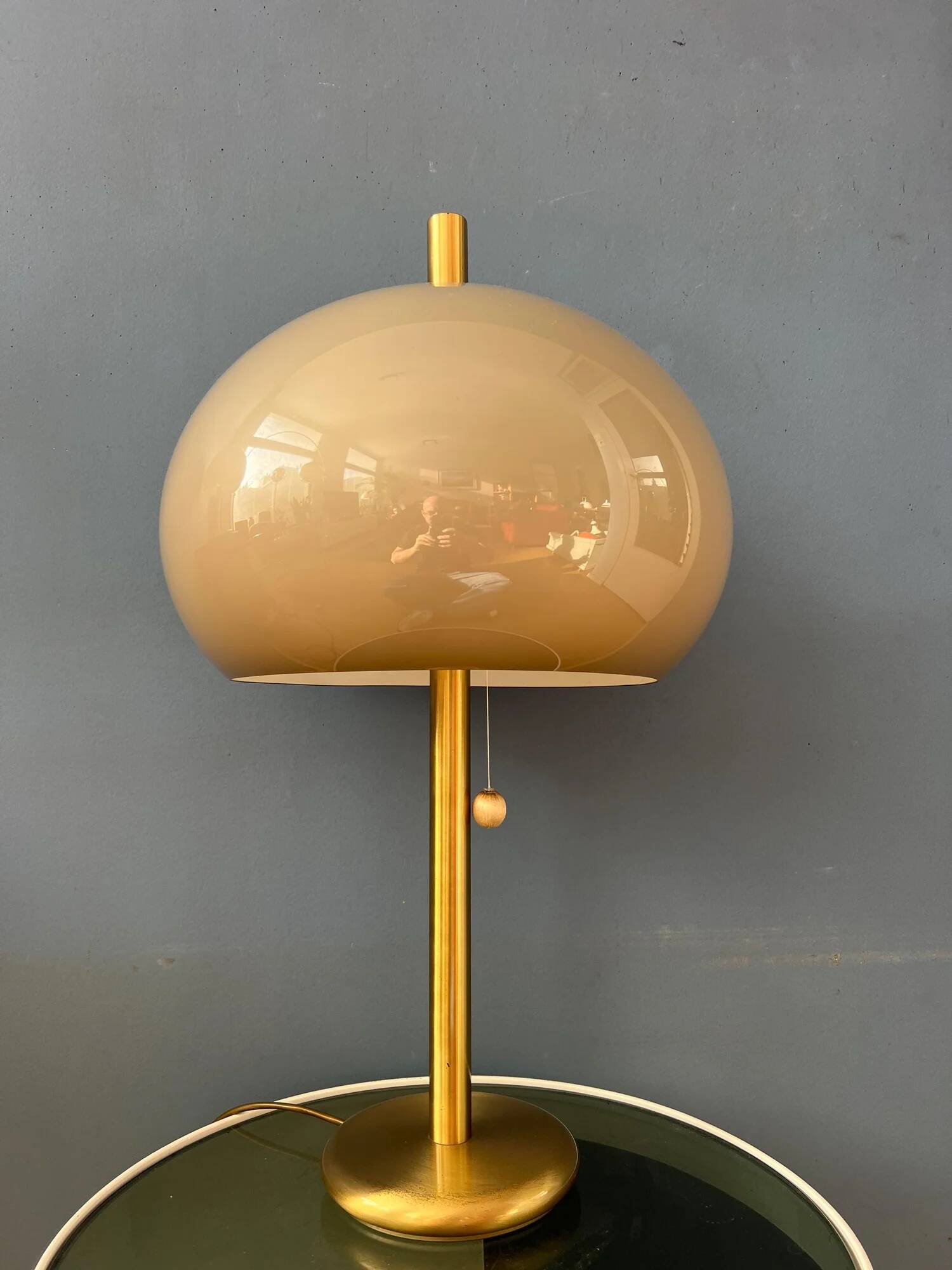 Large vintage brass mushroom space age table lamp