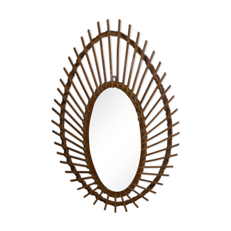 sun mirror free shape vintage bamboo 70s 41x61cm