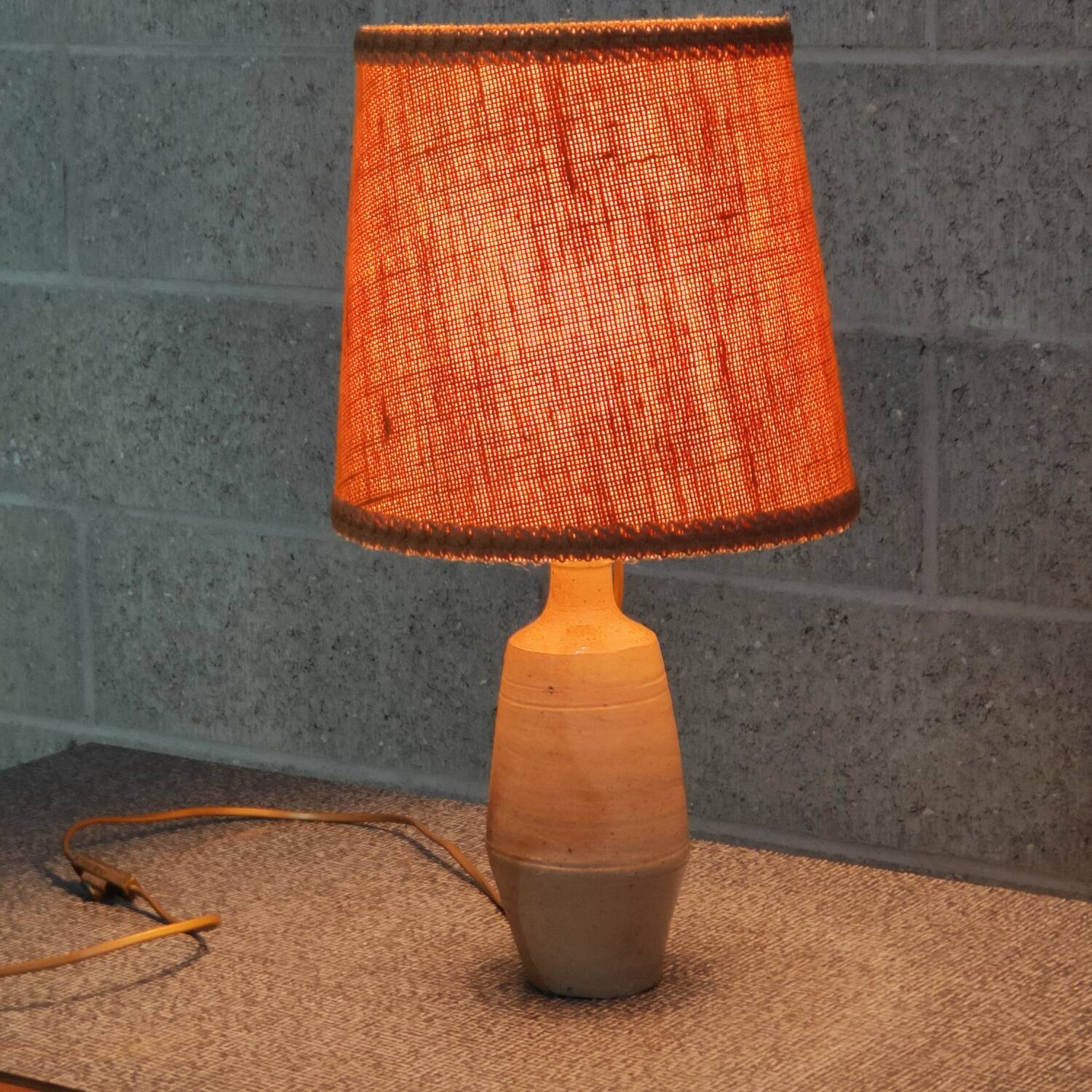 Patinated sandstone and jute ceramic lamp