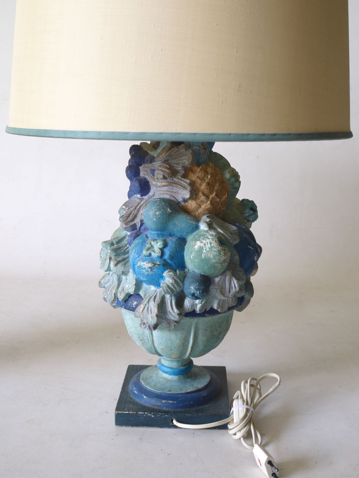 Italian carved wood & stucco table lamps, 1960s, set of 2
