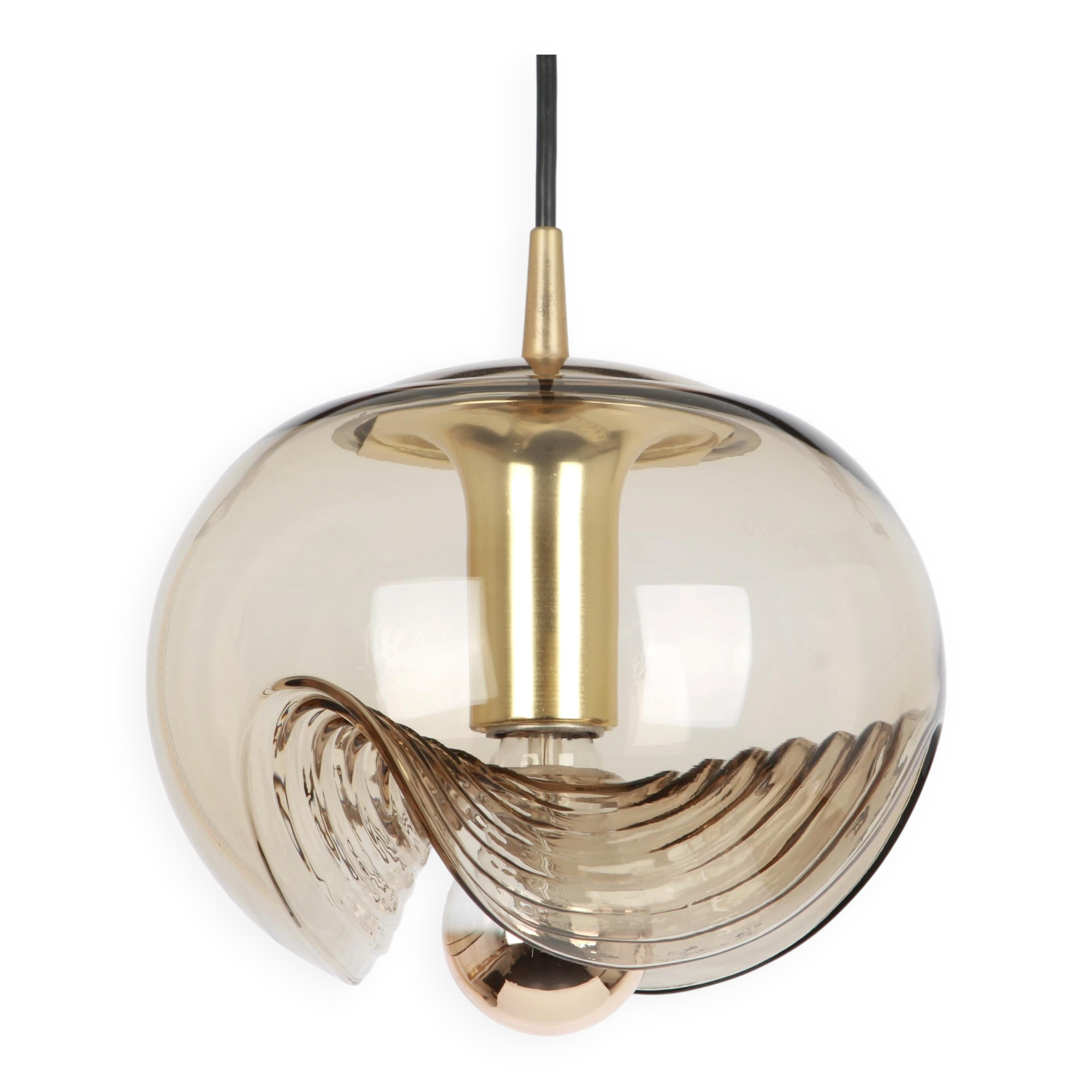 Large smoked glass pendant light by Peill & Putzler, Germany, 1970s.