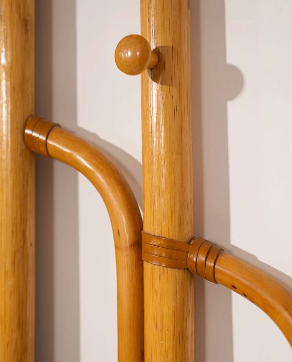 Miroir en rotin Malacca et porte-manteau, années 1960