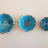 3 empty bowls handmade ceramic pockets signed turquoise color irregular edges