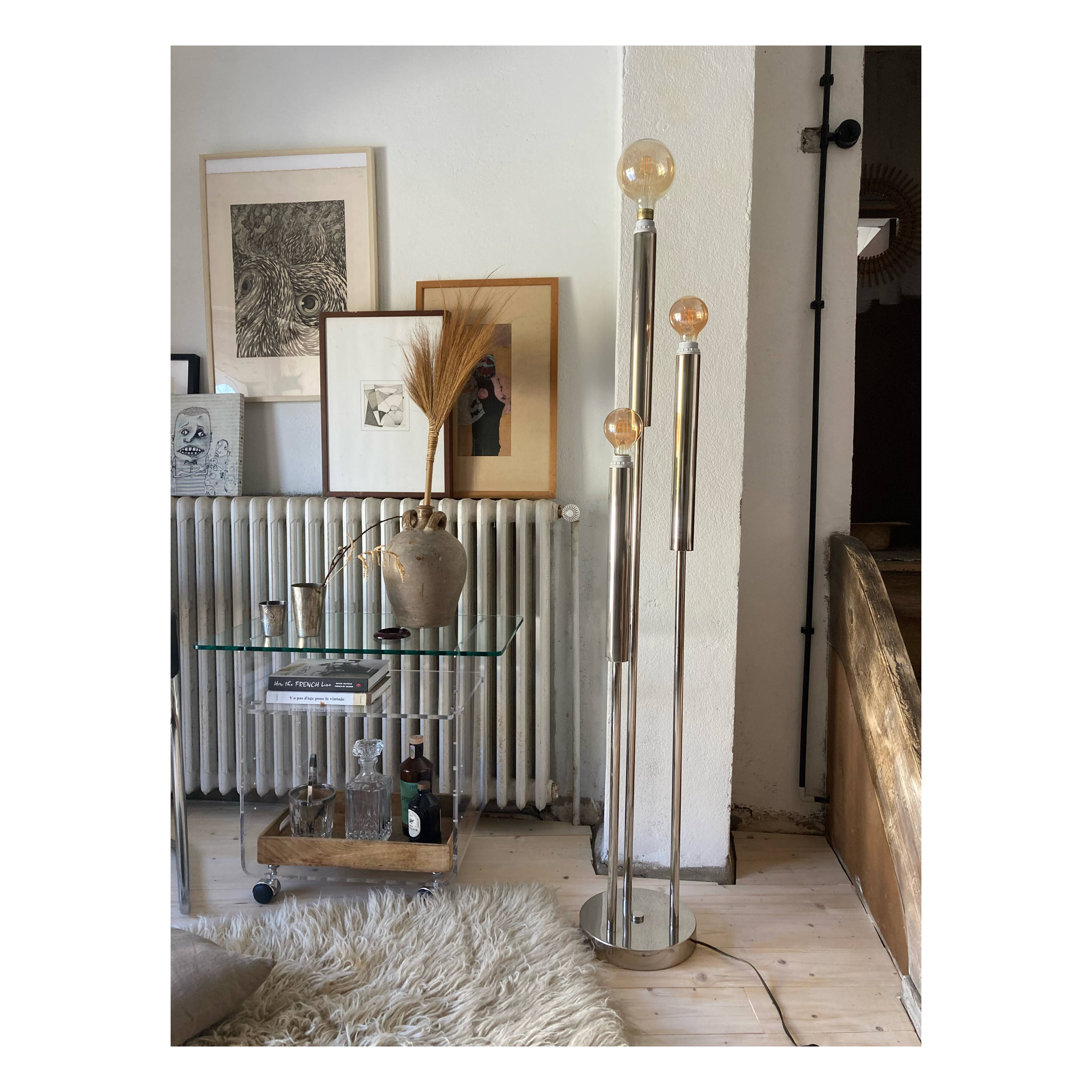 Lampadaire vintage metal chromé