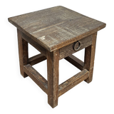 Petit tabouret en teck avec 1 tiroir