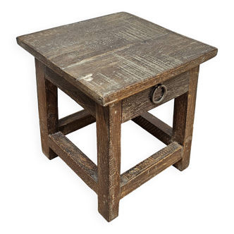 Small teak stool with 1 drawer