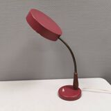 Table lamp in aubergine coloured metal, brass bend and teak wood 1960-70s
