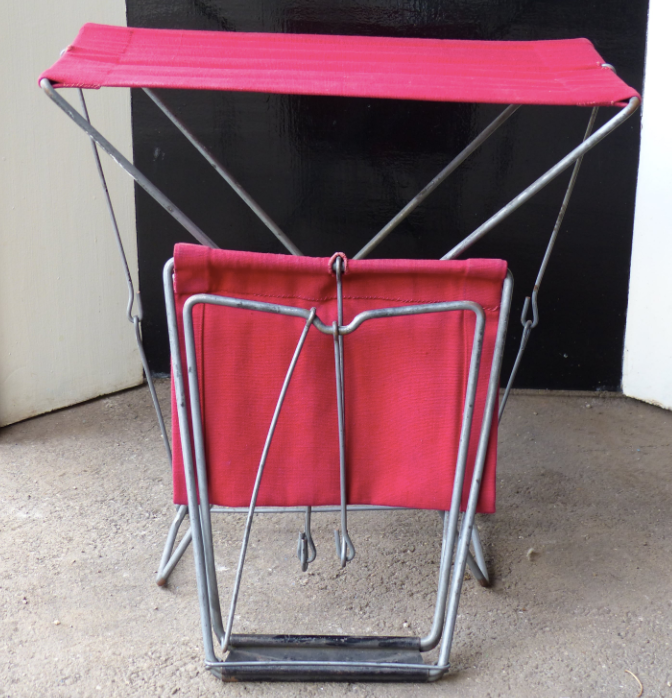 Pair of folding stools in red canvas and metal