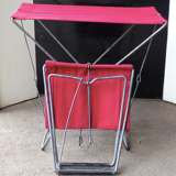 Pair of folding stools in red canvas and metal