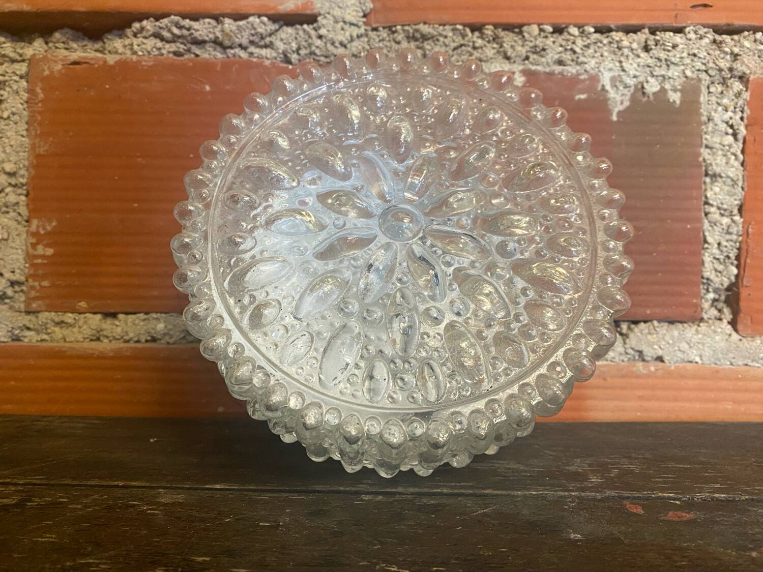 Vintage White Metal Support + Moulded Glass Ceiling Light Fixture