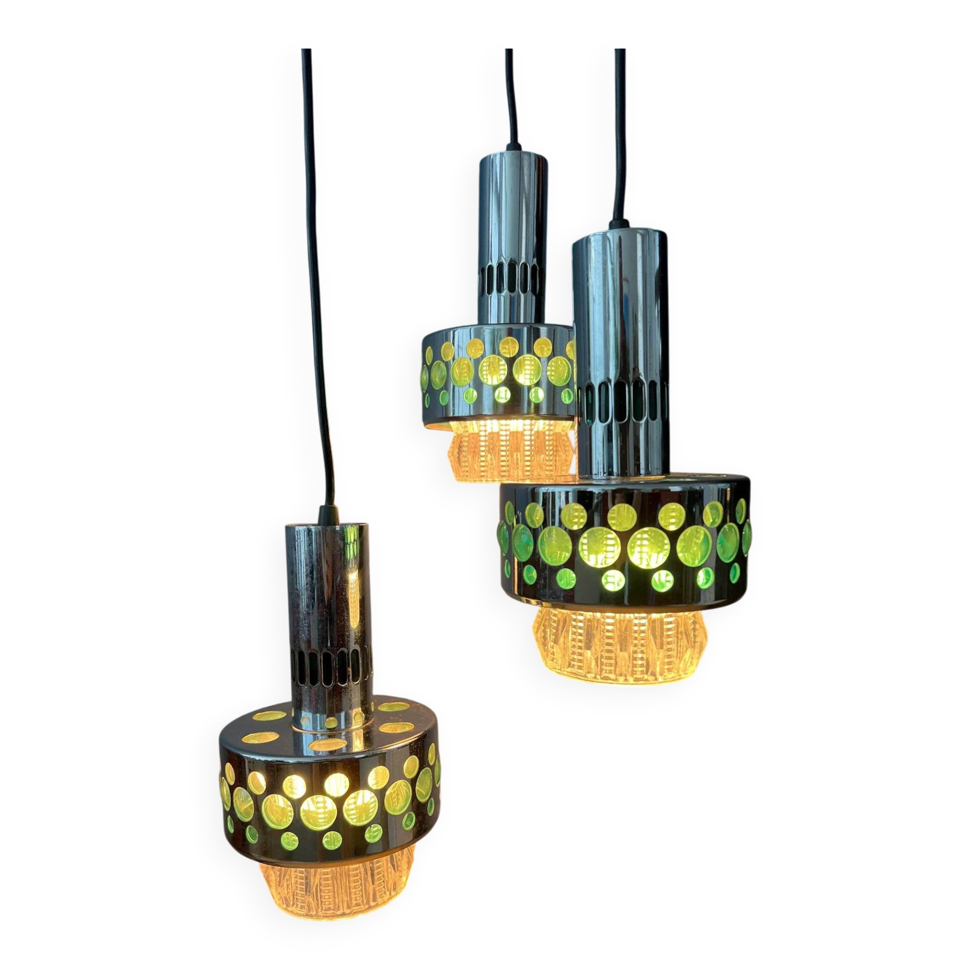 Vintage space age massive green waterfall pendant light