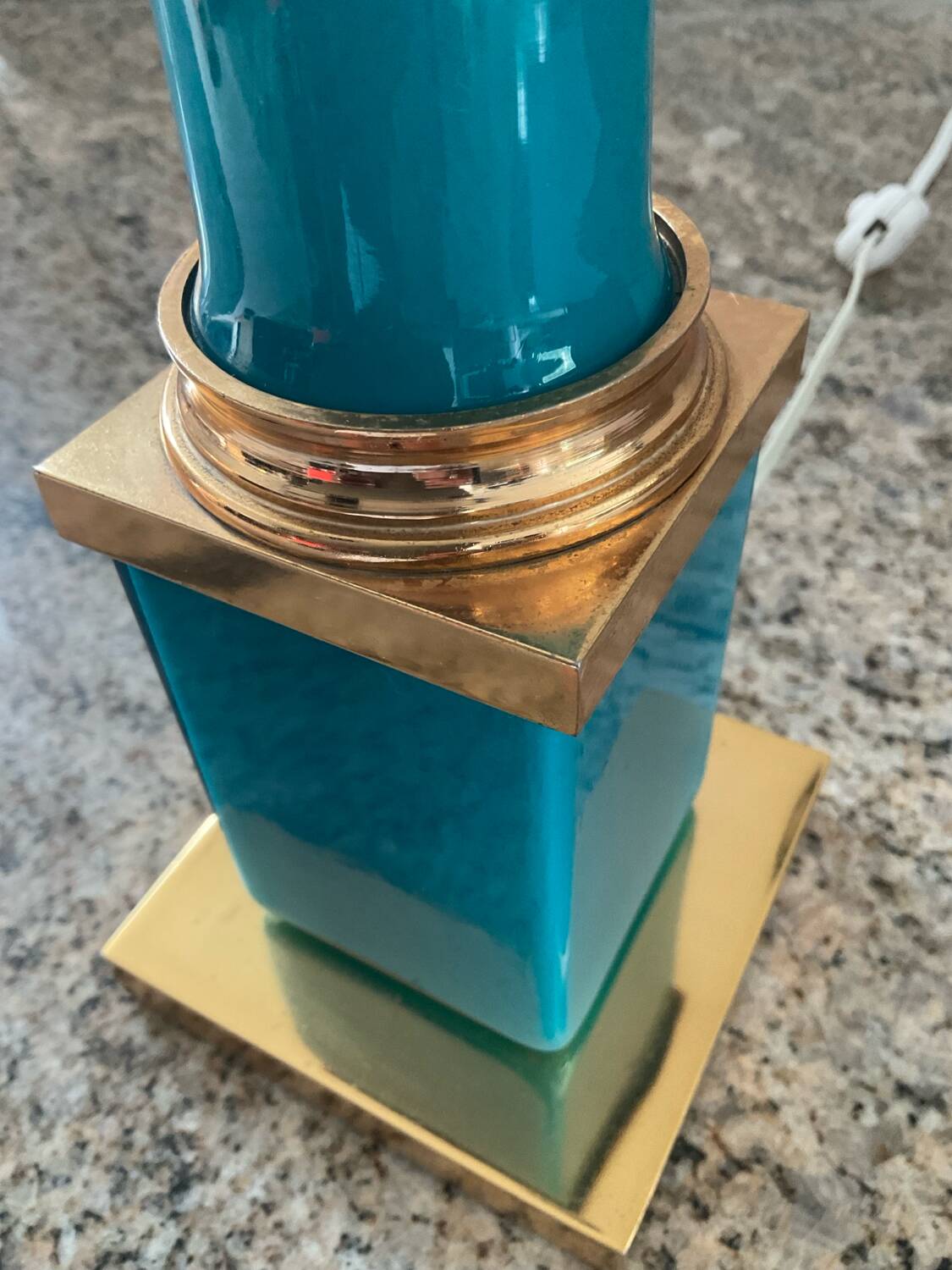 Vintage column lamp base in opaline and brass