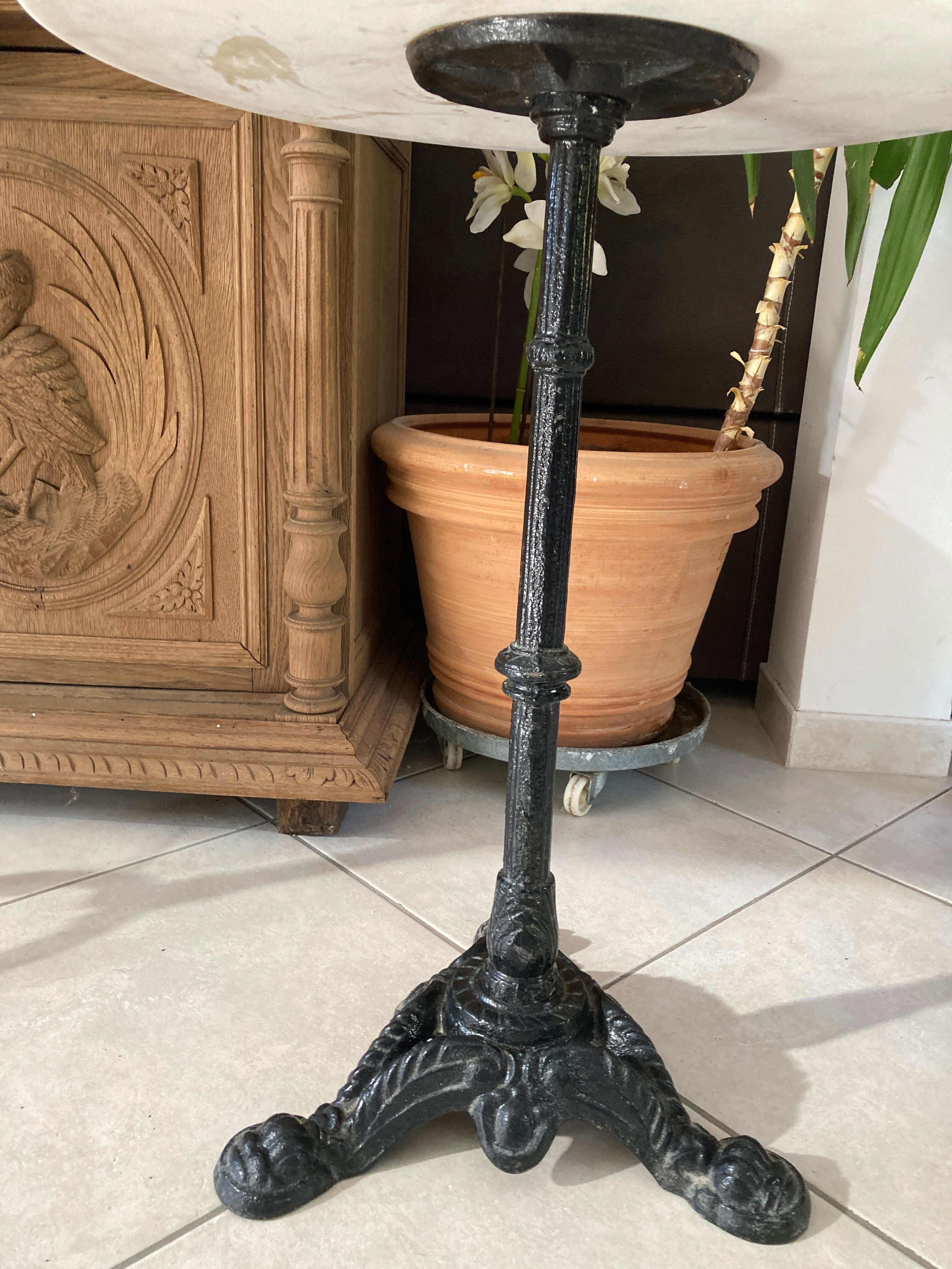 Bistro table, marble pedestal table