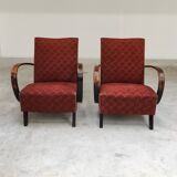 Pair of H410 Type C burgundy armchairs by Jindrich Halabala for Thonet