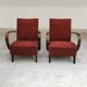 Pair of H410 Type C burgundy armchairs by Jindrich Halabala for Thonet