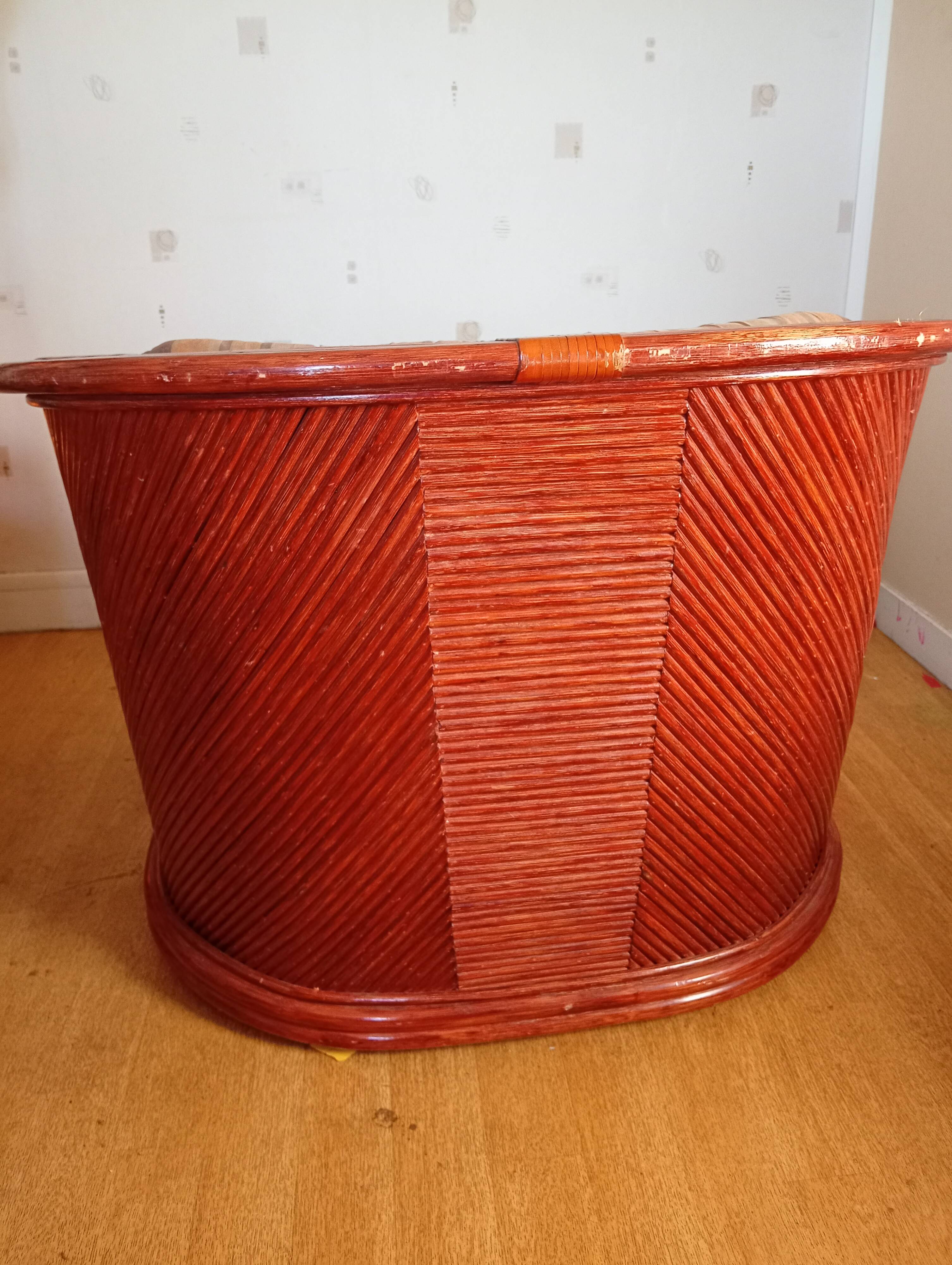 Red rattan and bamboo armchair, Maugrion salon