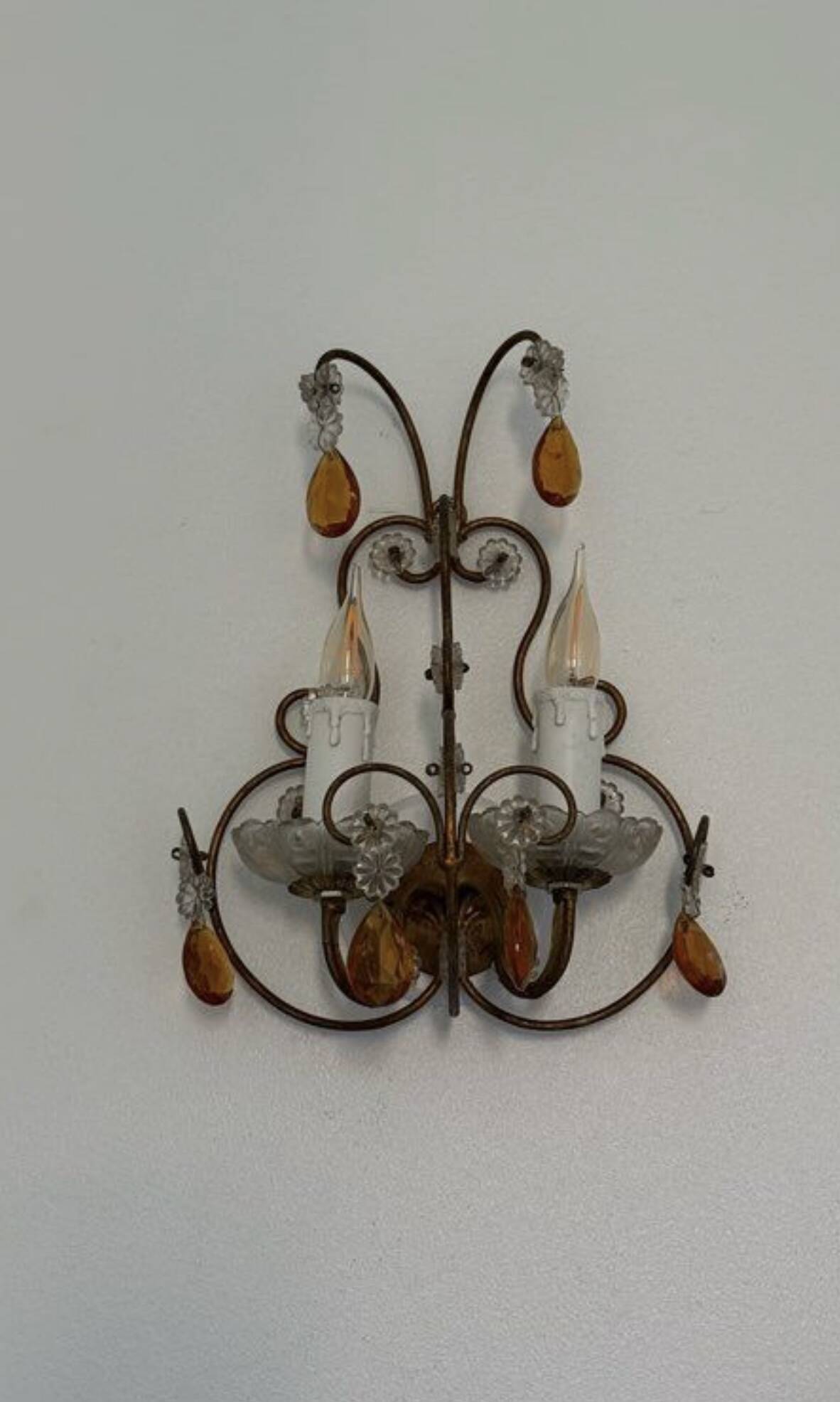 2 wall sconces with crystal drops