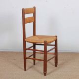 Set of 4 wooden chairs with rush seats, French work, 1950.