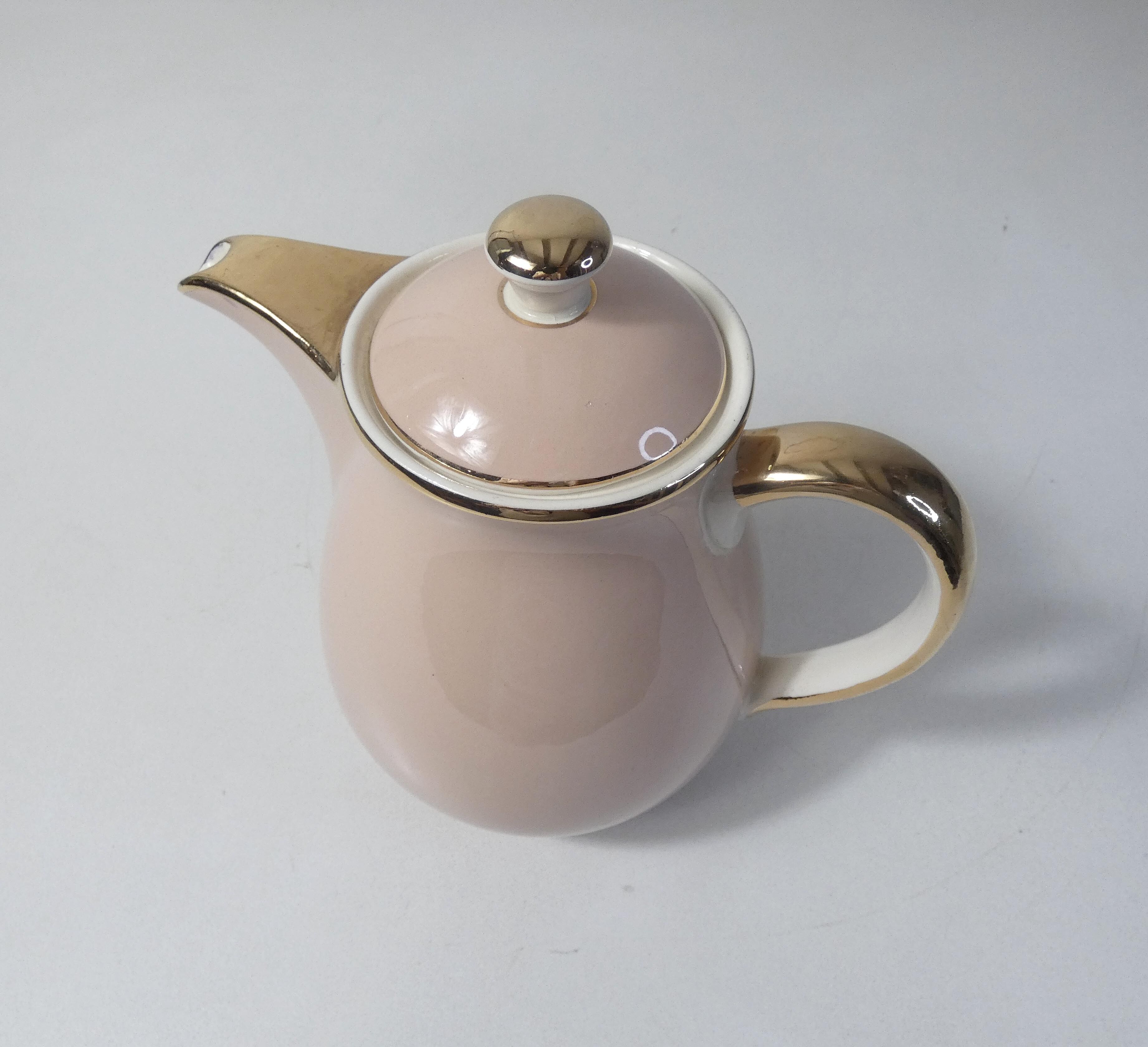 Villeroy & Boch teapot pink and gold signed Lucien Engel