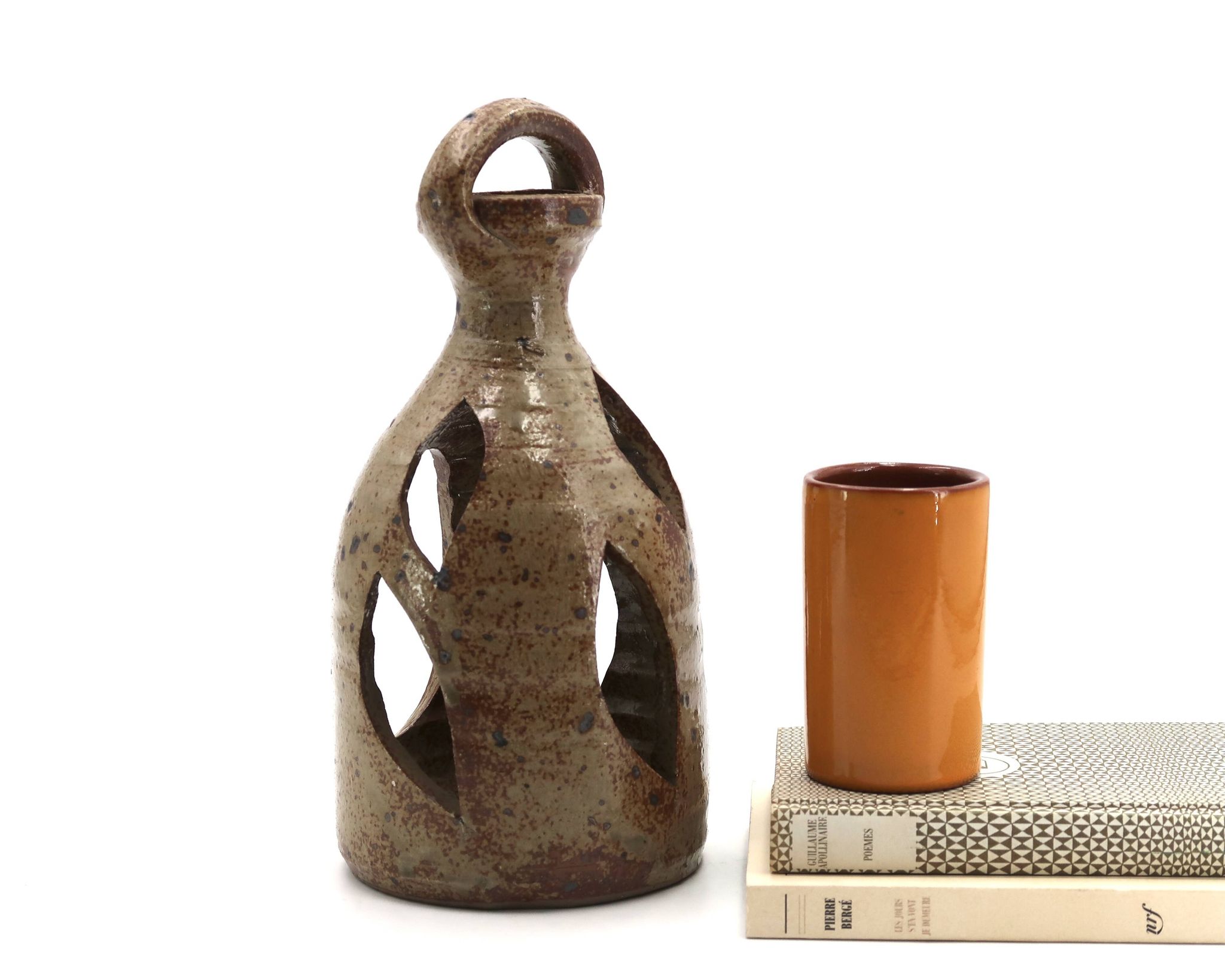 Bougeoir lanterne en céramique grès, années 60