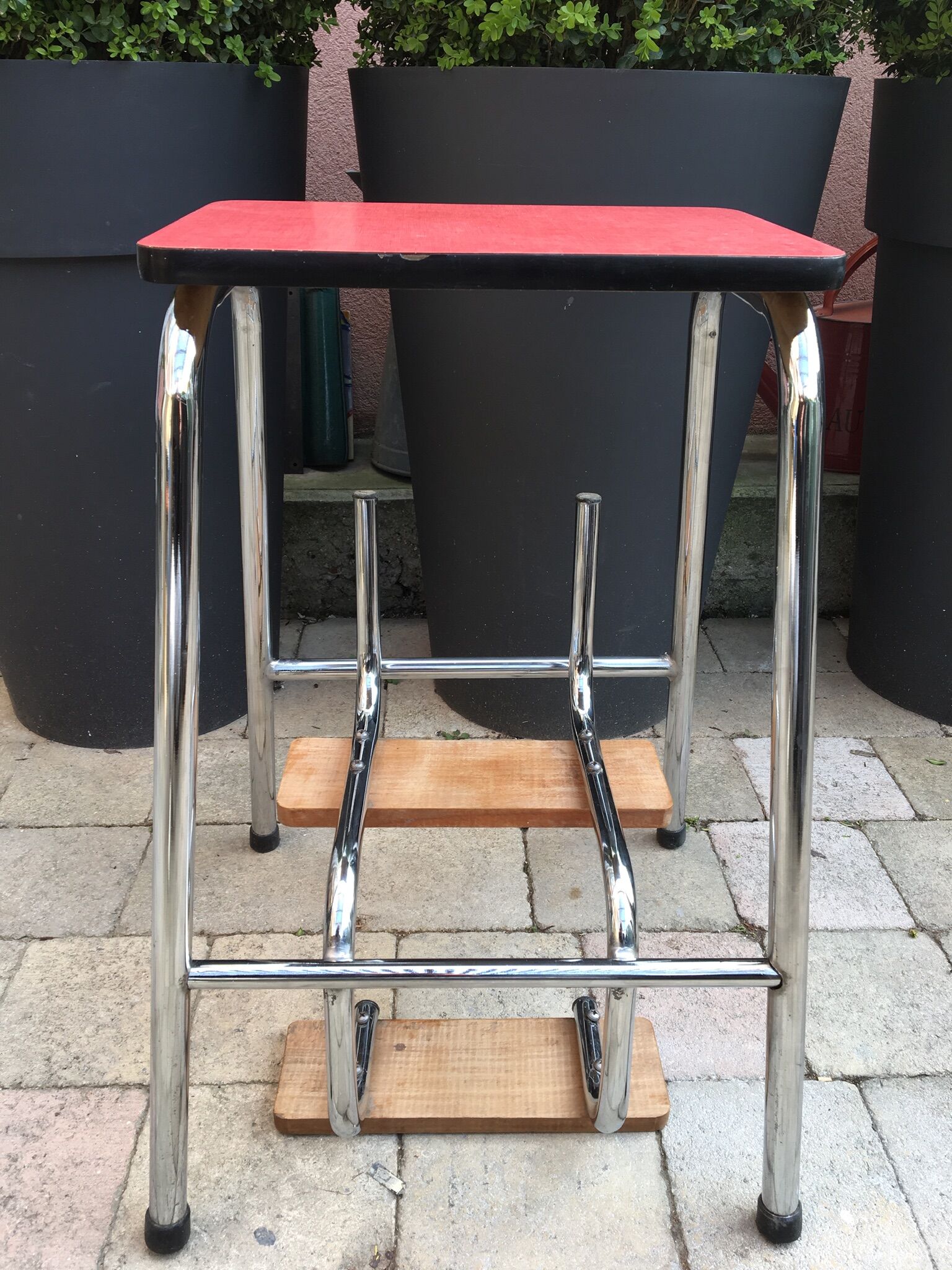 Red formica stool stepladder
