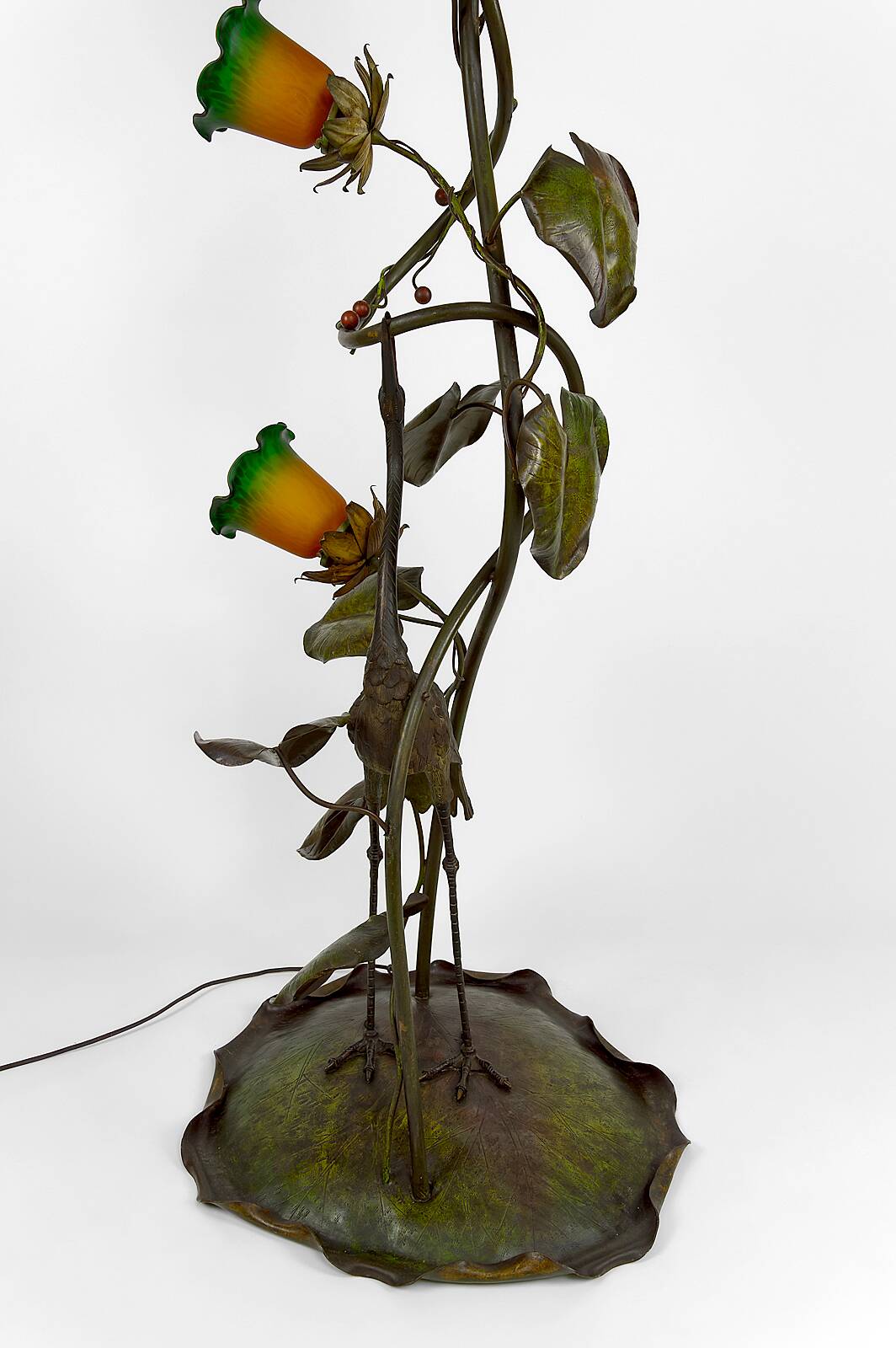 Japanese-style Heron floor lamp, Art Nouveau, France, circa 1900