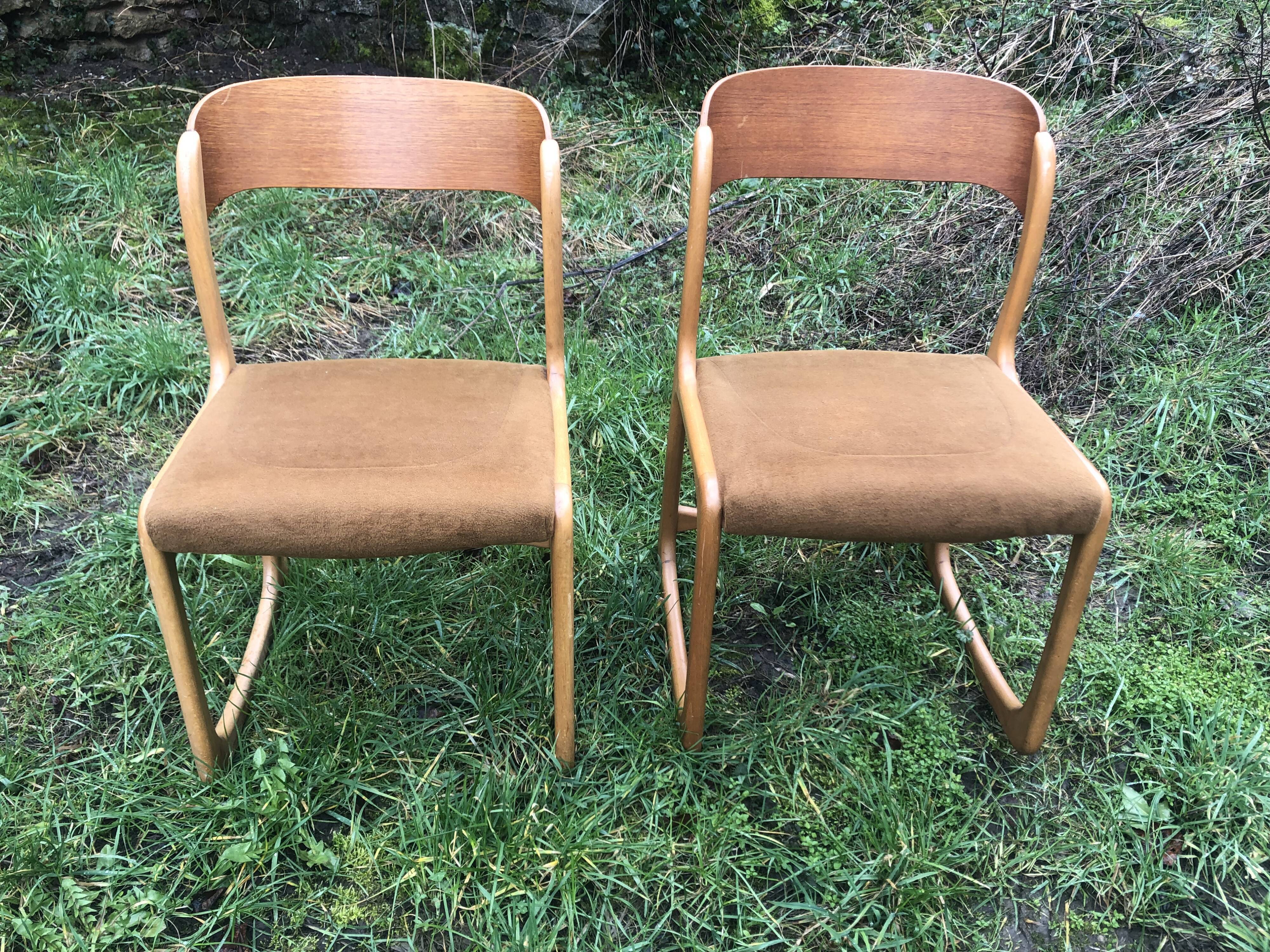 Set of 6 Baumann sleigh foot chairs 60s