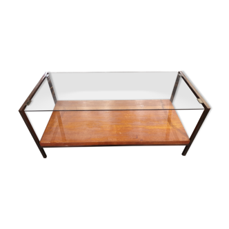 Glass and wood coffee table
