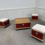 Industrial coffee table and stools