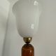 Antique wooden floor lamp with opaline glass shade