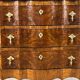 Commode de style Louis XV en placage de loupe de noyer, XXe siècle
