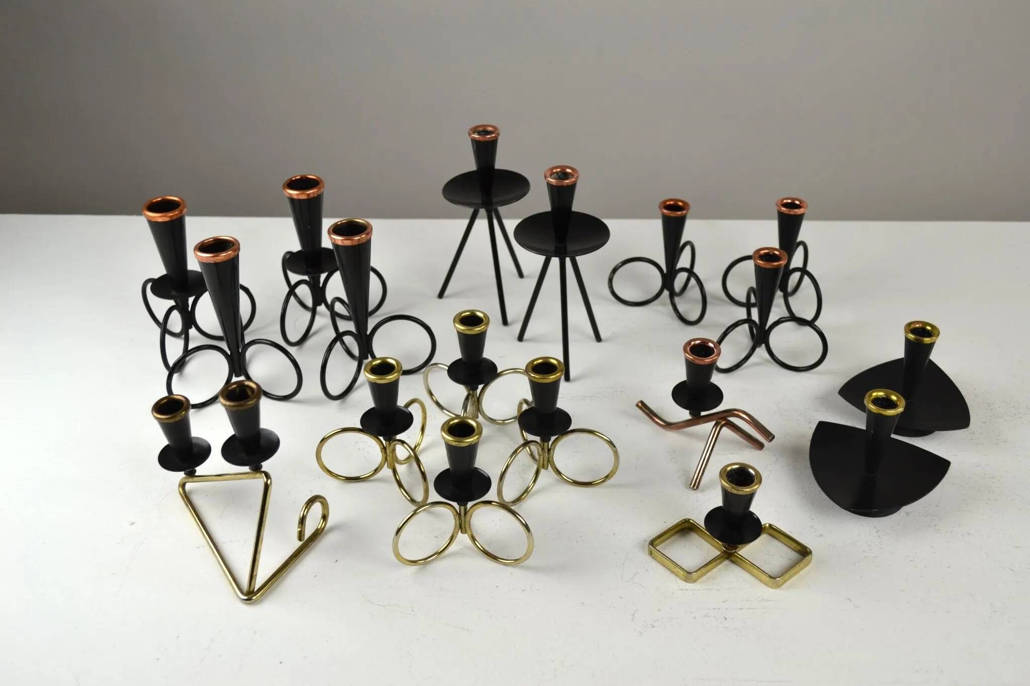 Group of 18 Small Candle Sticks by Gunnar Ander for Ystad-Metall, Sweden, 1950s/1960s