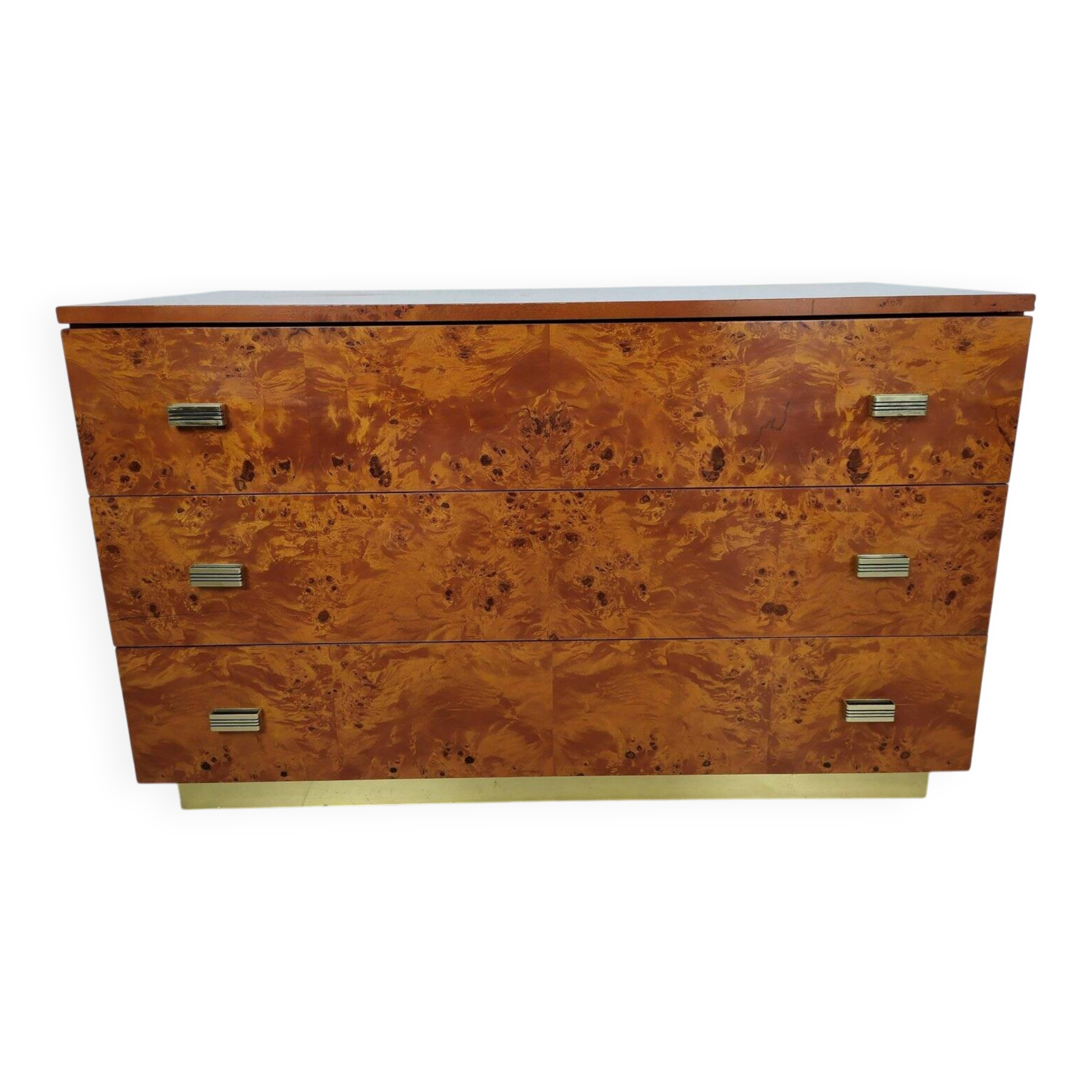 Commode à tiroirs vintage en loupe d'amboine, 1970s