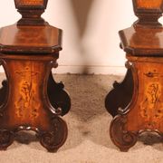 pair of stools in walnut and marquetry - 19th century