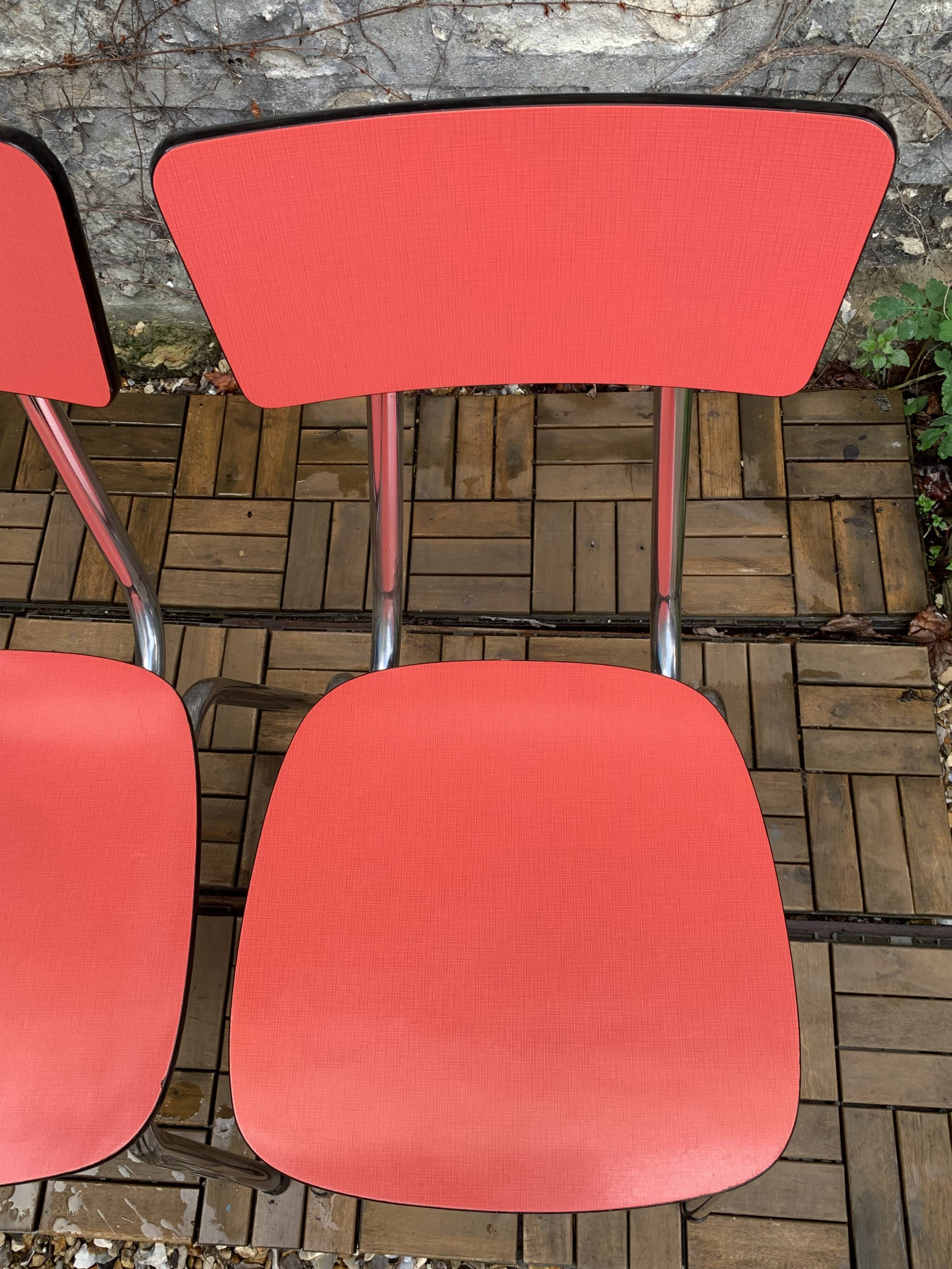 Pair of red Formica chairs Roc 1960