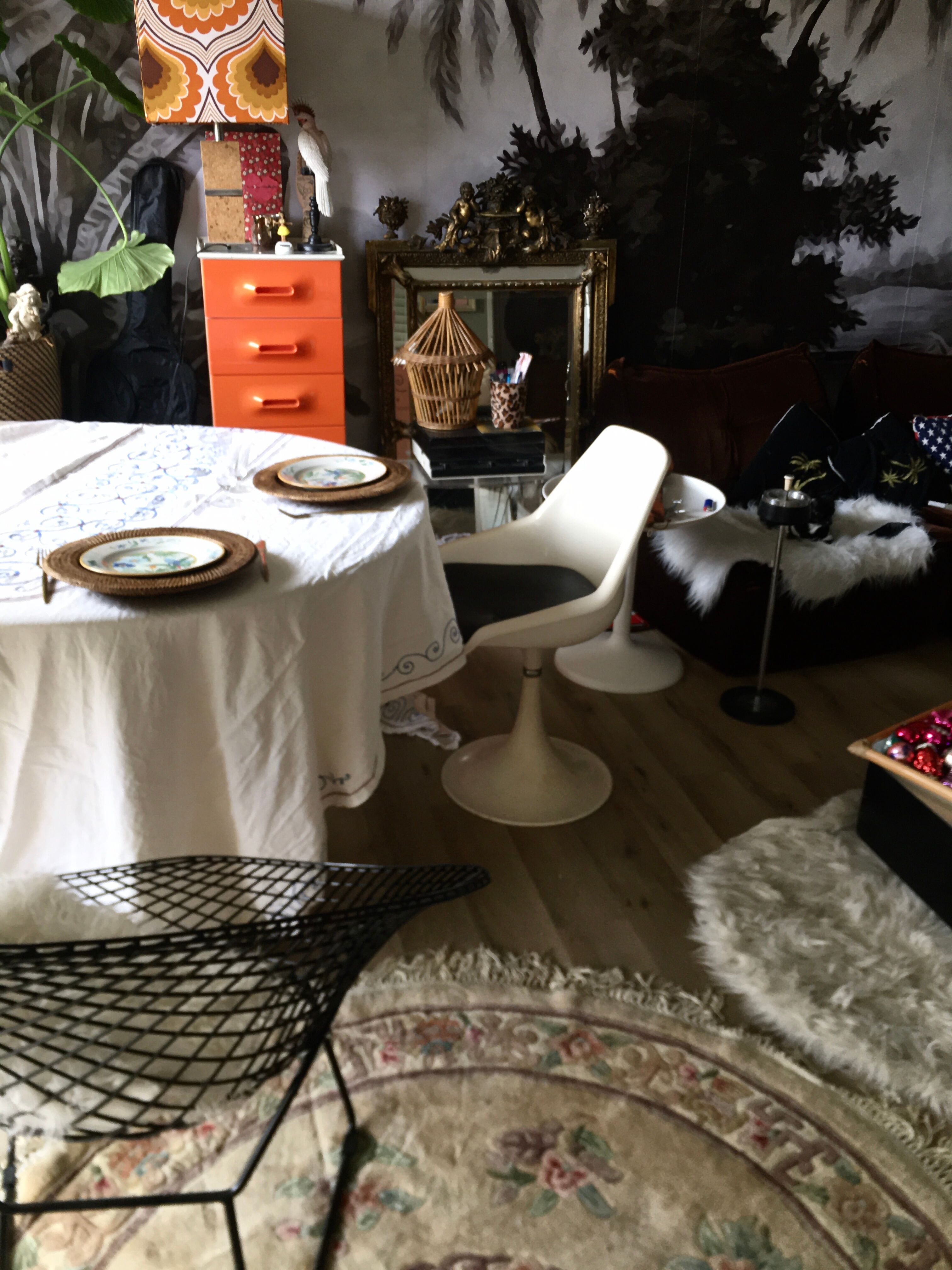 Antique embroidered linen tablecloth