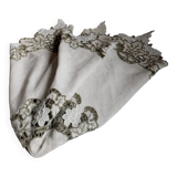 Antique linen tablecloth embroidery Richelieu scalloped linen centerpiece 128 cm