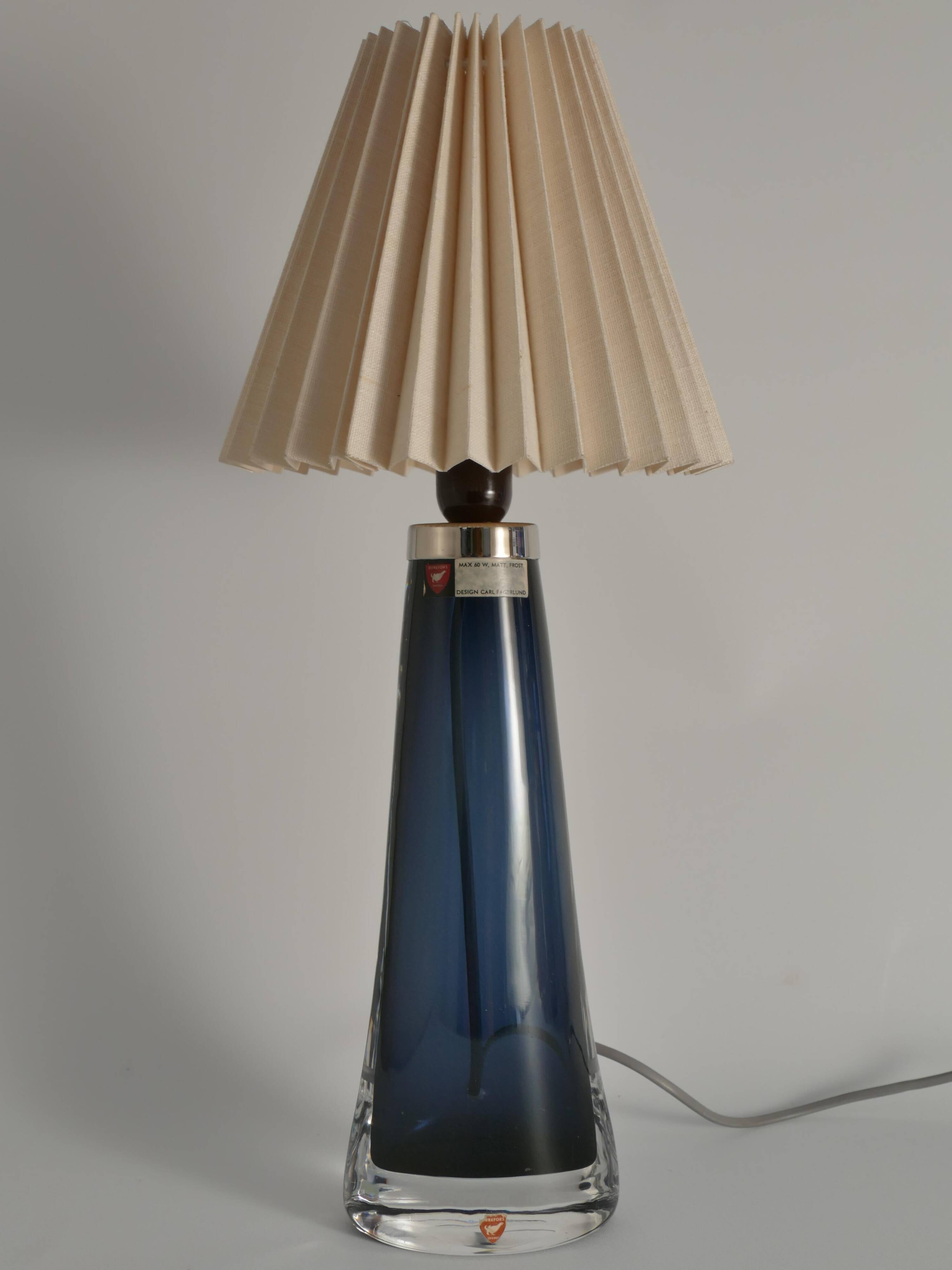 Blue Crystal Glass Table Lamp model RD 1566 by Carl Fagerlund, Orrefors, 1960s