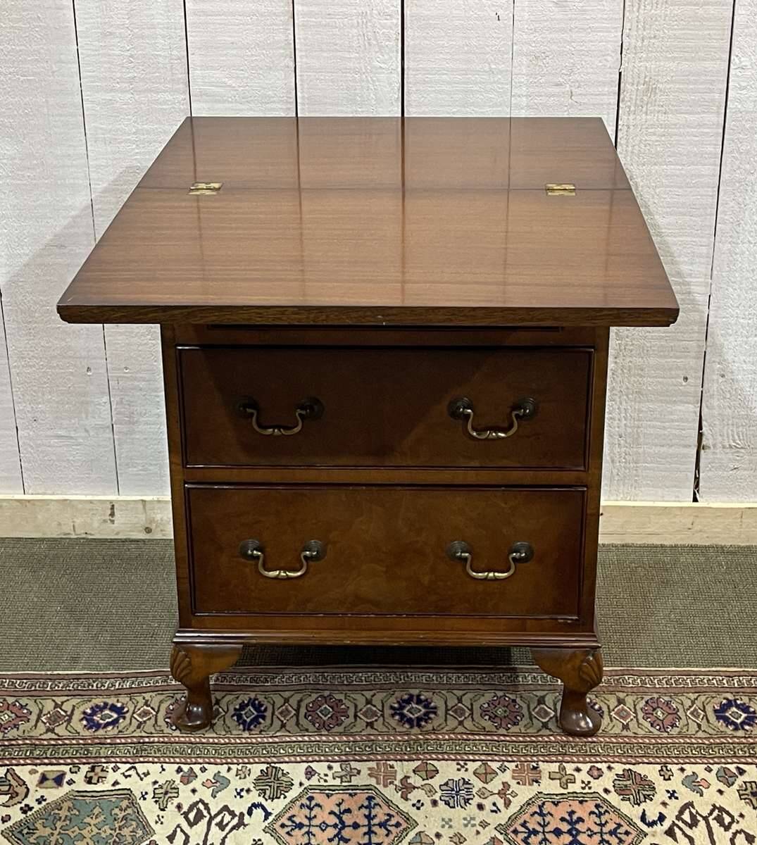 English walnut chest of drawers with drop-down top, 1950s work