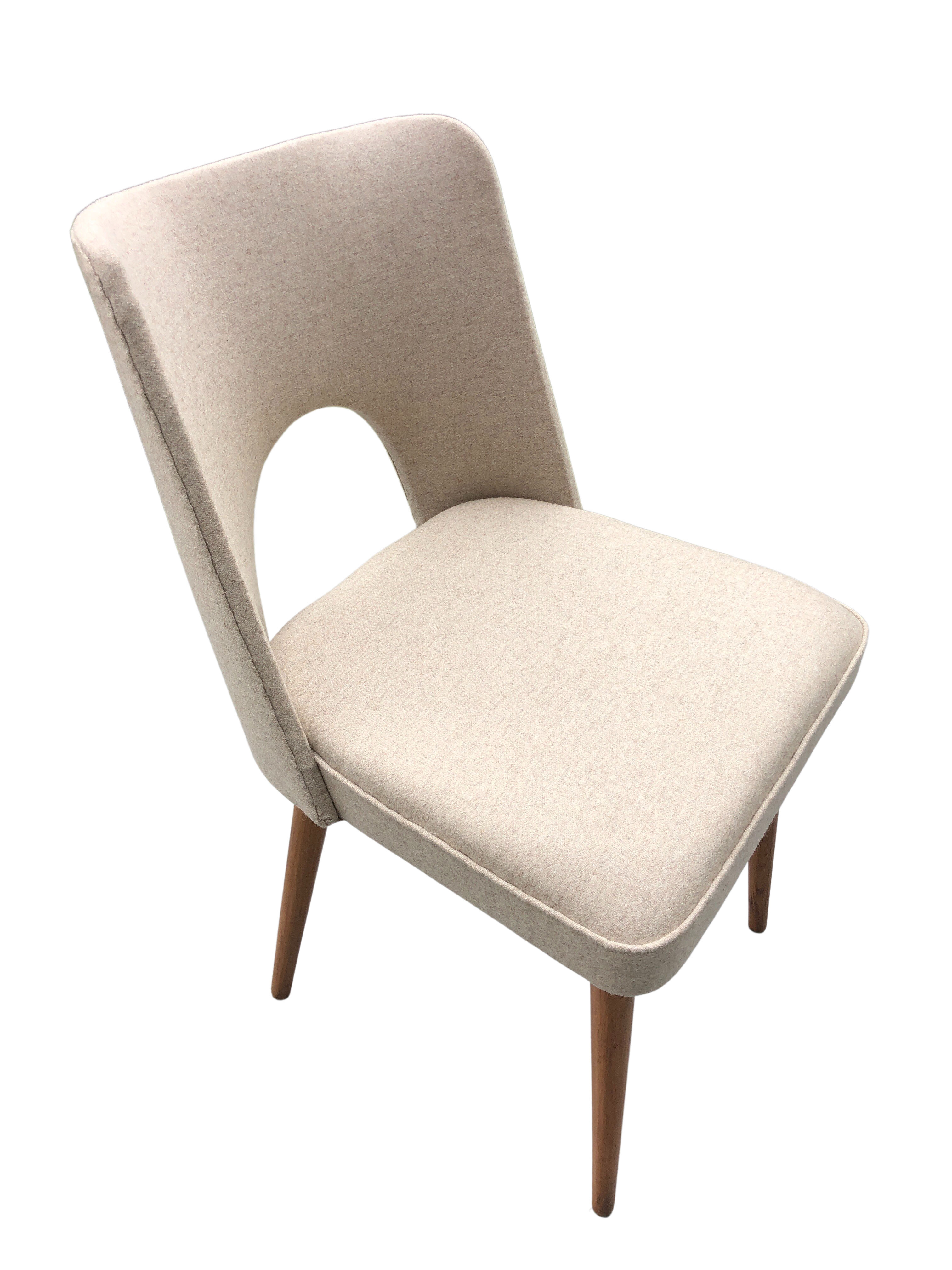 Beige Wool Shell Dining Chair by Lesniewski for Słupskie Fabryki Mebli, 1962