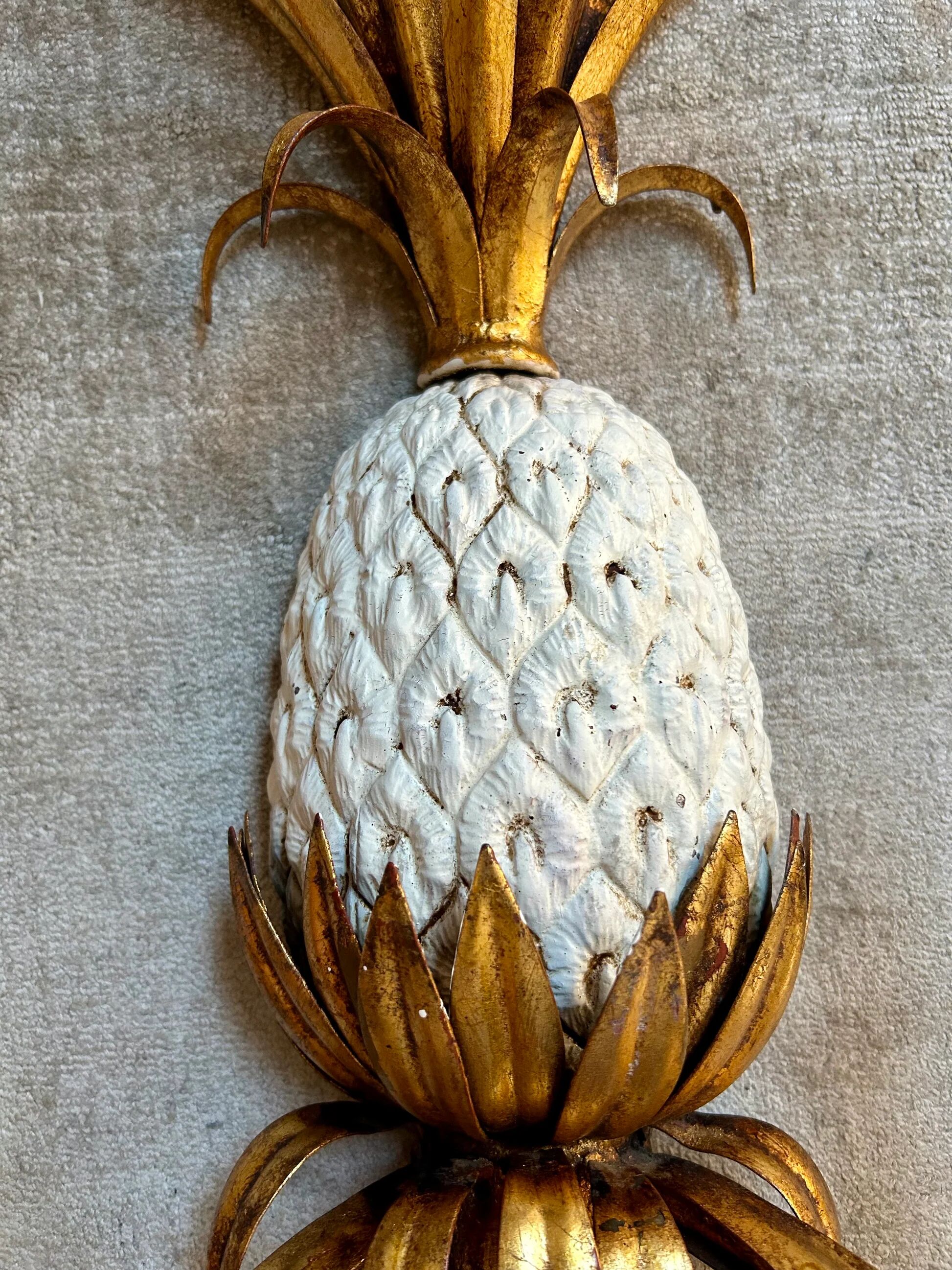 Pair of pineapple wall lights, in the style of Maison Charles / Jansen, 1960s, Hollywood Regency.