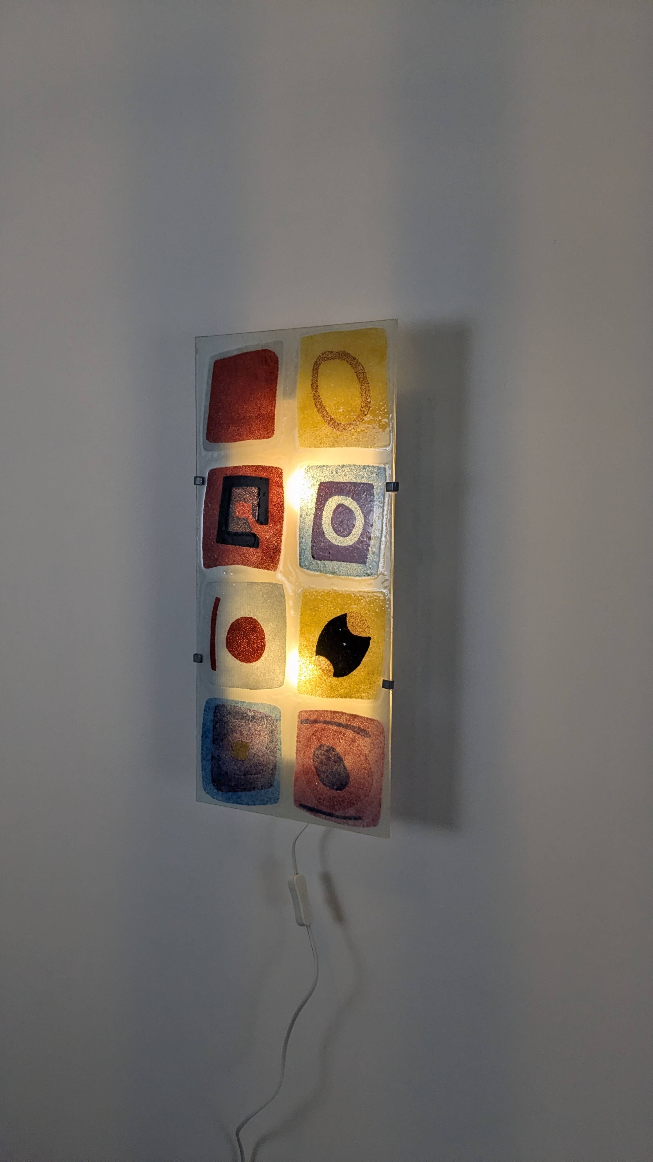 IKEA Gyllen wall lamp in decorated glass, Scandinavian design.